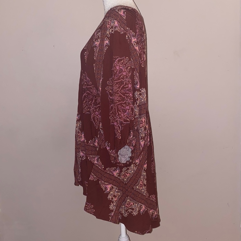 Free People Girl Talk Printed Tunic Top - Pomegranate Combo - Picture 5 of 15